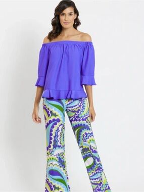 Jude Connally Wide-Leg Pants - Green & Purple size medium